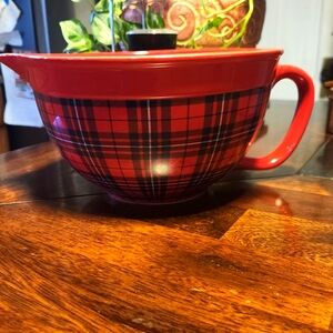 Chalet Kitchen Collection 3 Qt Ceramic Red Mixing Jug Bowl Plaid